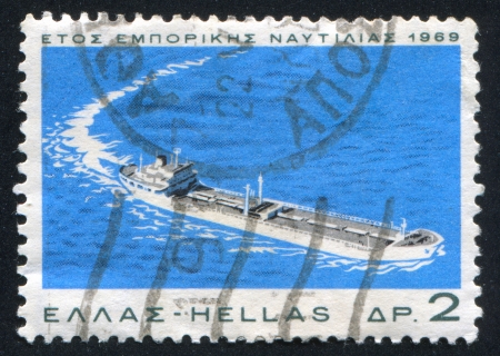 GREECE - CIRCA 1969: stamp printed by Greece, shows Oil tanker, circa 1969のeditorial素材