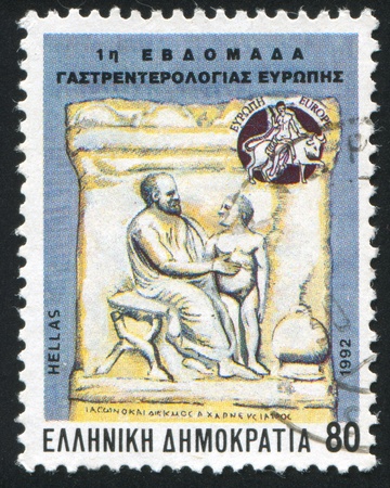 GREECE - CIRCA 1992: stamp printed by Greece, shows Diseases of digestive system, circa 1992のeditorial素材