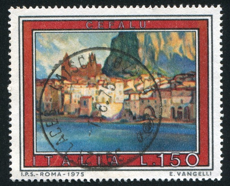 ITAIY- CIRCA 1975: stamp printed by Italy, shows Cefalu, circa 1975のeditorial素材