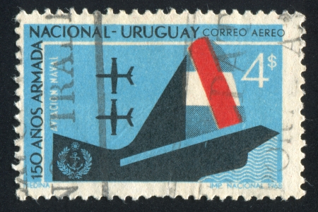 URUGUAY - CIRCA 1968: stamp printed by Uruguay, shows Gunboat, circa 1968のeditorial素材