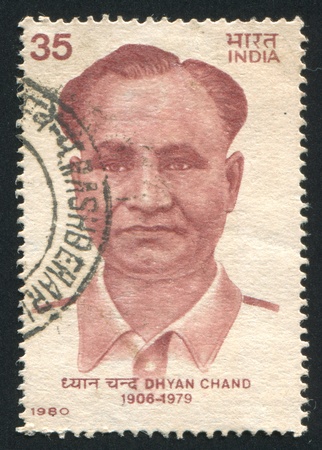 INDIA - CIRCA 1980: stamp printed by India, shows Dhyan Chand, circa 1980のeditorial素材