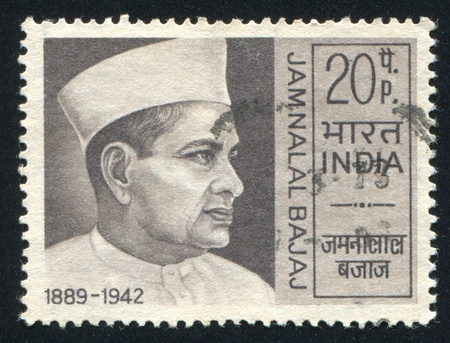 INDIA - CIRCA 1970: stamp printed by India, shows Jamnalal Bajai, circa 1970のeditorial素材