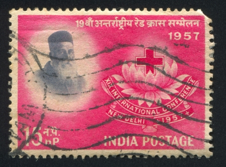 INDIA - CIRCA 1957: stamp printed by India, shows Henri Dunant, circa 1957のeditorial素材