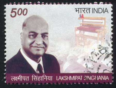 INDIA - CIRCA 2010: stamp printed by India, shows Lakshmipat Singhania, circa 2010のeditorial素材