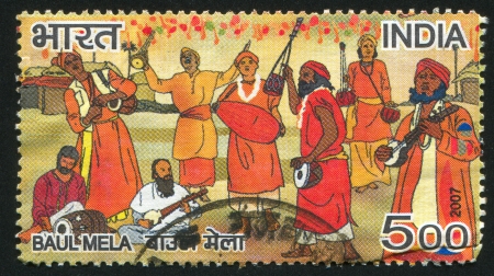 INDIA - CIRCA 2007: stamp printed by India, shows group Baul Mela, circa 2007のeditorial素材