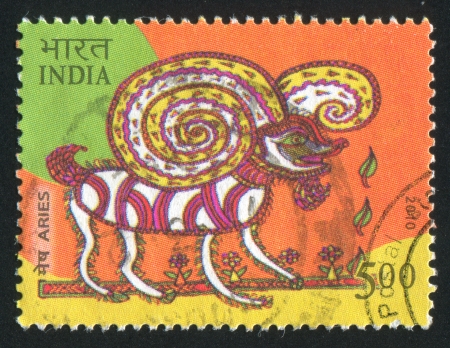 INDIA - CIRCA 2010: stamp printed by India, shows aries, circa 2010のeditorial素材