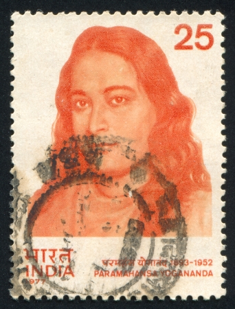 INDIA - CIRCA 1977: stamp printed by India, shows religious leader Paramahansa Yogananda, circa 1977のeditorial素材