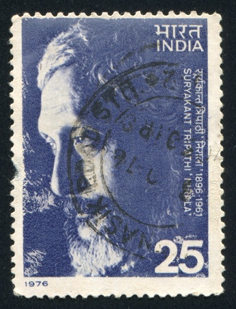 INDIA - CIRCA 1976: stamp printed by India, shows Suryakant Tripathi, circa 1976のeditorial素材