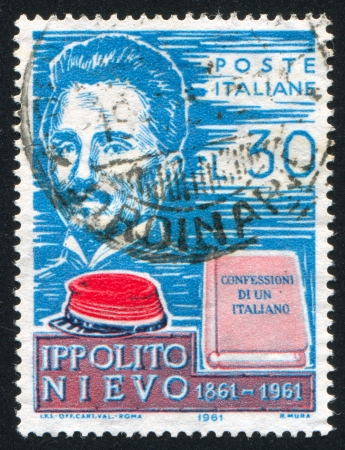 ITALY - CIRCA 1961: stamp printed by Italy, shows Ippolito Nievo, Writer, circa 1961のeditorial素材