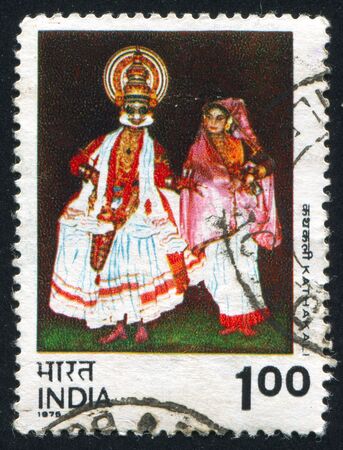 INDIA - CIRCA 1975: stamp printed by India, shows Kathakali dancing, circa 1975のeditorial素材