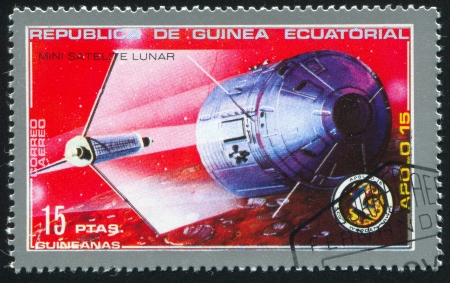 EQUATORIAL GUINEA - CIRCA 1980:  stamp printed by Equatorial Guinea, shows satellite, circa 1980.のeditorial素材