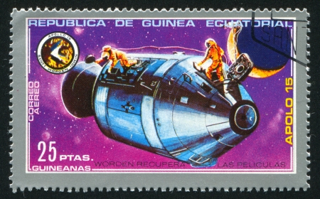 EQUATORIAL GUINEA - CIRCA 1980:  stamp printed by Equatorial Guinea, shows satellite, circa 1980.のeditorial素材