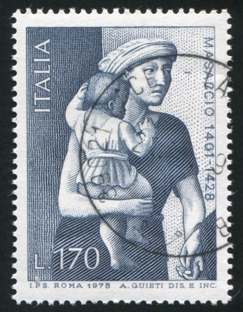 ITALY - CIRCA 1978: stamp printed by Italy, shows Mother and child by Masaccio, circa 1978のeditorial素材