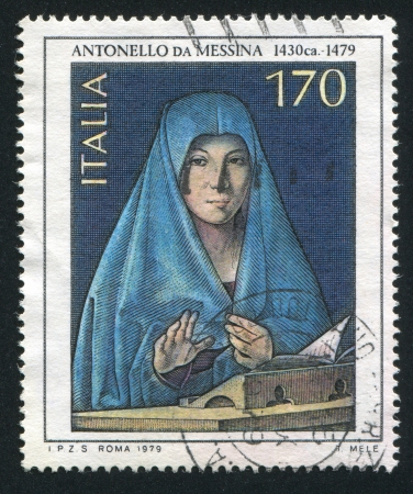 ITALY - CIRCA 1979: stamp printed by Italy, shows Virgin Mary by Antonello da Messina, circa 1979のeditorial素材