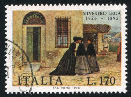 ITALY - CIRCA 1976: stamp printed by Italy, shows The visit by Silvestro Lega, circa 1976のeditorial素材