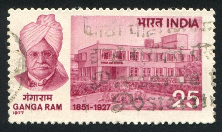 INDIA - CIRCA 1977: stamp printed by India, shows Ganga Ram and Hospital, circa 1977のeditorial素材