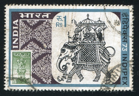 INDIA - CIRCA 1973: stamp printed by India, shows Elephant with Howdah, circa 1973のeditorial素材