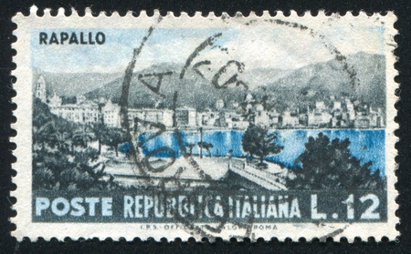 ITALY - CIRCA 1953: stamp printed by Italy, shows Rapallo, circa 1953のeditorial素材