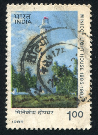 INDIA - CIRCA 1985: stamp printed by India, shows Minicoy Lighthouse, circa 1985のeditorial素材