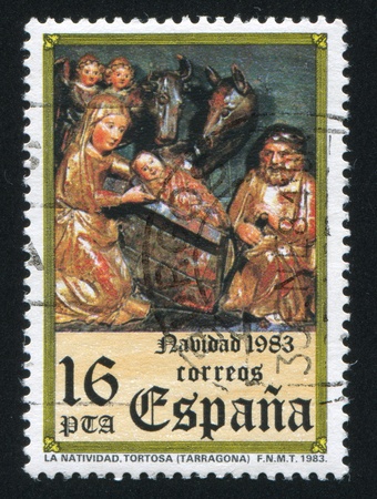 SPAIN - CIRCA 1983: stamp printed by Spain, shows Christmas, circa 1983のeditorial素材