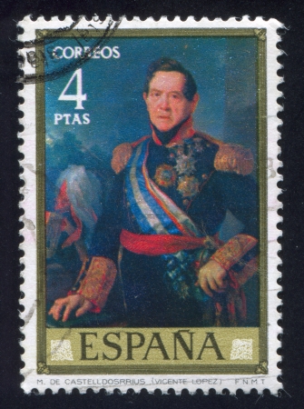 SPAIN - CIRCA 1973: stamp printed by Spain, shows Marshal Castelldosrrius (Vicente Lopez), circa 1973のeditorial素材
