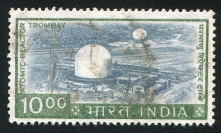 INDIA - CIRCA 1965: stamp printed by India, shows Trombay Atomic Center, circa 1965のeditorial素材
