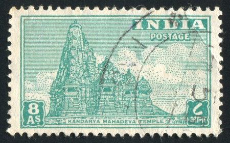 INDIA - CIRCA 1949: stamp printed by India, shows Kandarya Mahadeva Temple, circa 1949のeditorial素材