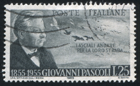 ITALY - CIRCA 1955: stamp printed by Italy, shows Giovanni Pascoli, circa 1955のeditorial素材