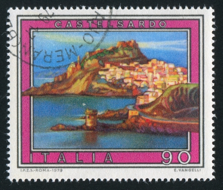 ITALY - CIRCA 1979: stamp printed by Italy, shows Castelsardo, circa 1979のeditorial素材