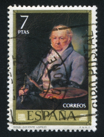 SPAIN - CIRCA 1973: stamp printed by Spain, shows Francisco Goya (Vicente Lopez), circa 1973のeditorial素材
