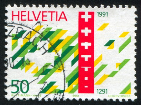 SWITZERLAND - CIRCA 1991: stamp printed by Switzerland, shows Swiss Confederation Abstraction, circa 1991のeditorial素材