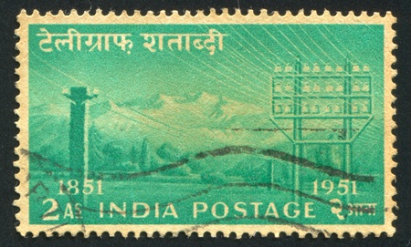 INDIA - CIRCA 1953: stamp printed by India, shows Telegraph Poles, circa 1953のeditorial素材