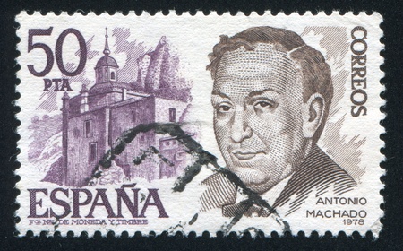 SPAIN - CIRCA 1978: stamp printed by Spain, shows Antonio Machado Ruiz, circa 1978のeditorial素材