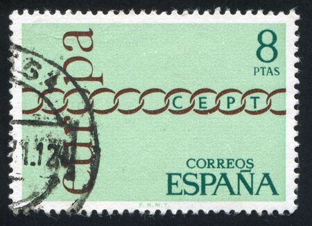 SPAIN - CIRCA 1976: stamp printed by Spain, shows CEPT, Conference of European Postal and Telecommunication Administrations, circa 1976のeditorial素材
