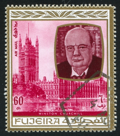 FUJEIRA - CIRCA 1976: stamp printed by Fujeira, shows Winston Churchill, circa 1976のeditorial素材