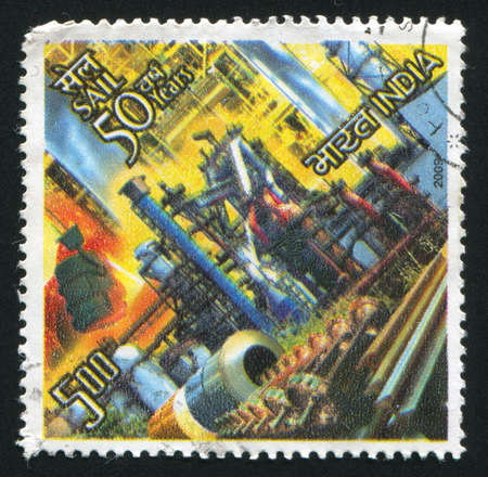 INDIA - CIRCA 2009: stamp printed by India, shows factory, pipes, circa 2009のeditorial素材