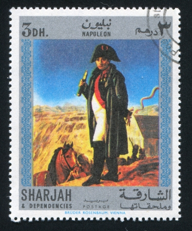 SHARJAH AND DEPENDENCIES - CIRCA 1972: stamp printed by Sharjah and Dependencies, shows Napoleon, circa 1972のeditorial素材