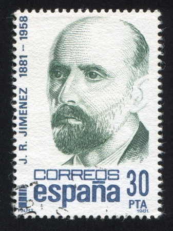SPAIN - CIRCA 1981: stamp printed by Spain, shows Juan Ramon Jimenez, circa 1981のeditorial素材