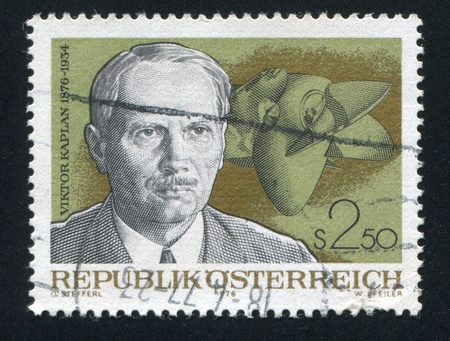 AUSTRIA - CIRCA 1976: stamp printed by Austria, shows Viktor Kaplan, Kaplan Turbine, circa 1976のeditorial素材