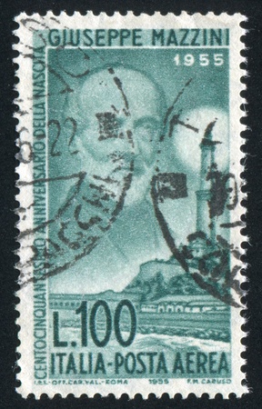 ITALY - CIRCA 1955: stamp printed by Italy, shows Giuseppe Mazzini, patriot, circa 1955のeditorial素材