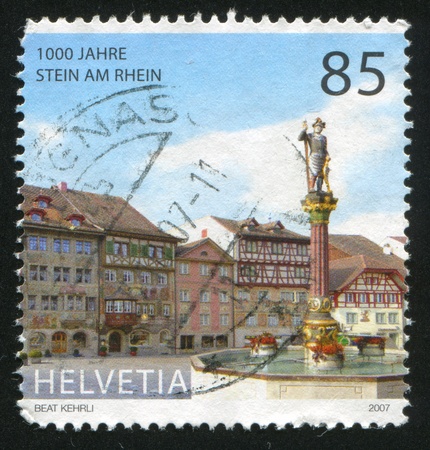 SWITZERLAND - CIRCA 2007: stamp printed by Switzerland, shows Municipal Fountain, circa 2007のeditorial素材