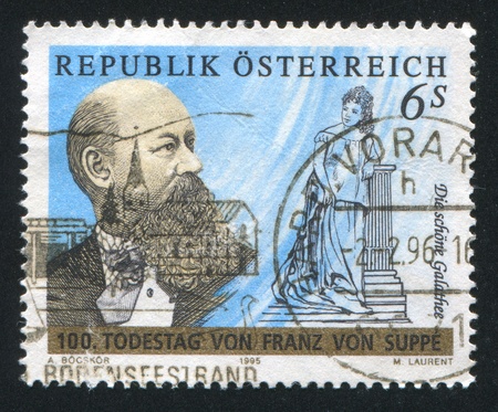 AUSTRIA - CIRCA 1995: stamp printed by Austria, shows Franz von Suppe, scene from âThe Beautiful Galatheaâ, circa 1995のeditorial素材