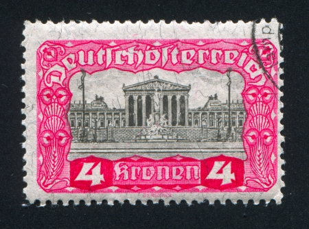 AUSTRIA - CIRCA 1919: stamp printed by Austria, shows ParliamentBuilding, circa 1919のeditorial素材