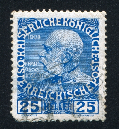 AUSTRIA - CIRCA 1908: stamp printed by Austria, shows Franz Josef, circa 1908のeditorial素材