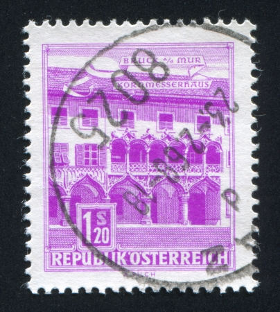 AUSTRIA - CIRCA 1957: stamp printed by Austria, shows Kornmesser House, Bruck on the Mur, circa 1957のeditorial素材