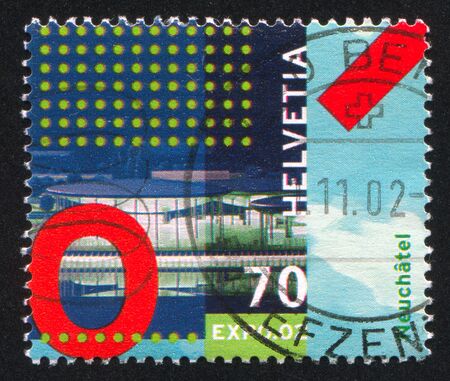 SWITZERLAND - CIRCA 2002: stamp printed by Switzerland, shows Building, circa 2002のeditorial素材