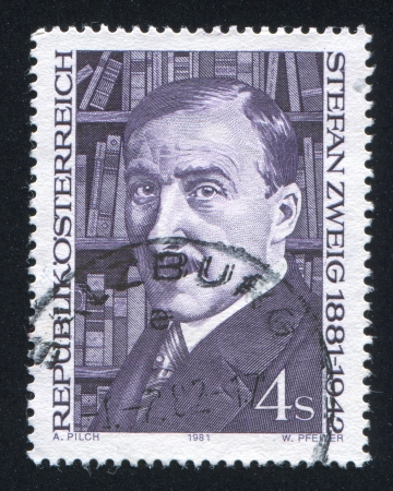 AUSTRIA - CIRCA 1981: stamp printed by Austria, shows Stefan Zweig, circa 1981のeditorial素材