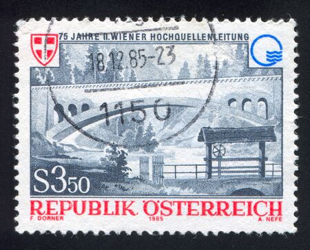 AUSTRIA - CIRCA 1985: stamp printed by Austria, shows Vienna Aqueduct, Hundsau Brook, circa 1985のeditorial素材