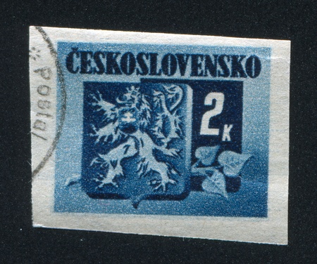 CZECHOSLOVAKIA - CIRCA 1945: stamp printed by Czechoslovakia, shows Coat ofArms , circa 1945のeditorial素材