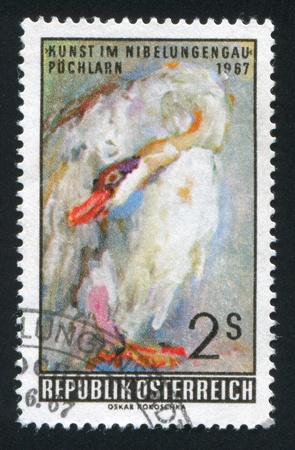 AUSTRIA - CIRCA 1967: stamp printed by Austria, shows Swan from the border of the Amor and Psyche tapestry by Oscar Kokoschka, circa 1967のeditorial素材